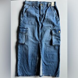 A.N.A A New Approach High Rise Cargo Denim Maxi Skirt Blue Size 10 Utility